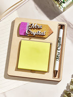 Personalized Name Sticky Note Wooden Holder with Pen Appreciation Gift for Teacher - DiyGiftly