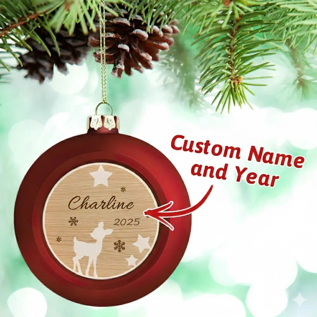 Personalized Name & Year Christmas Ball Ornament – Custom Holiday Tree Decoration - DiyGiftly