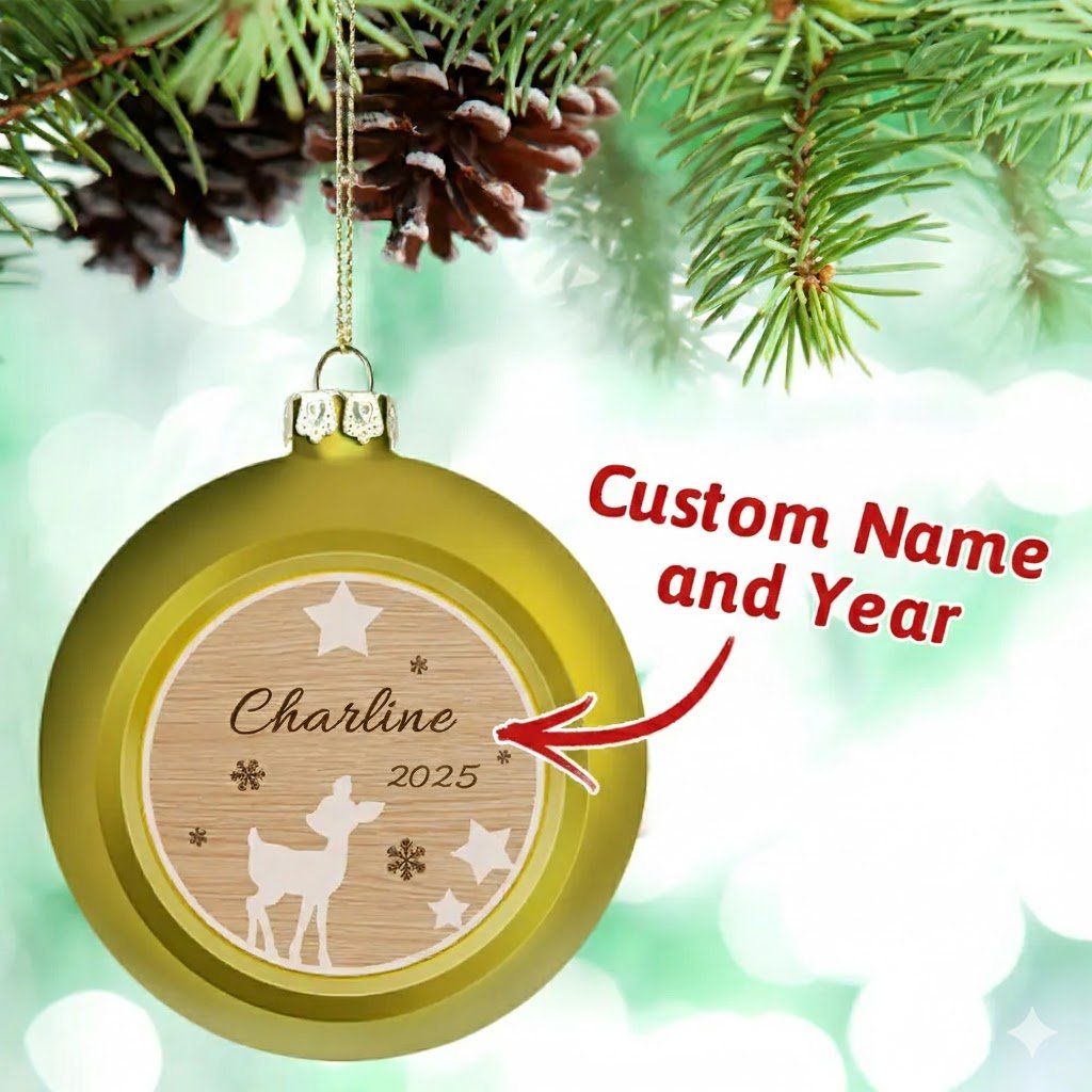 Personalized Name & Year Christmas Ball Ornament – Custom Holiday Tree Decoration - DiyGiftly