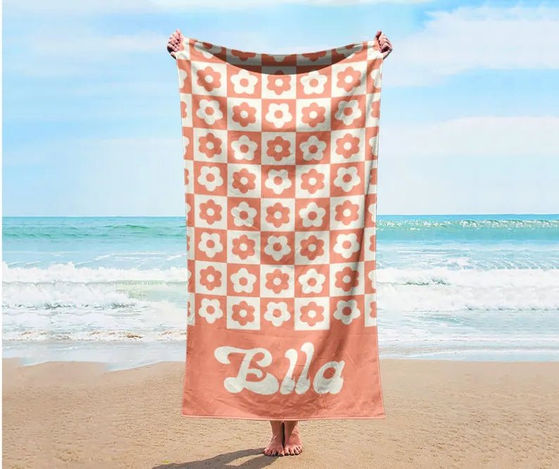 Personalized NEW Style Pattern in Retro style Beach towel with Name, Custom beach towel gift, Birthday Anniversary Gift 62350848 - DiyGiftly