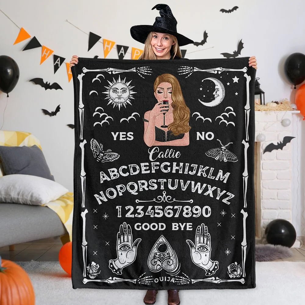 Personalized Ouija Board Witch Design Soft Throw Blanket with Name Halloween Home Decor Gift for Family 48329216 - DiyGiftly