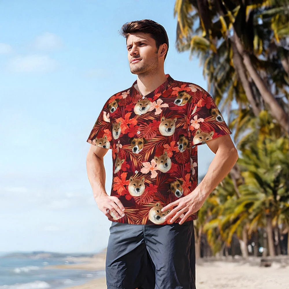 Personalized Palm Flower Fruit Men’s Hawaiian Shirt with Custom Face Photo – Funny Beach Party Outfit, Summer Birthday Gift, Vacation Wear for Pet Lovers 97740800 - DiyGiftly