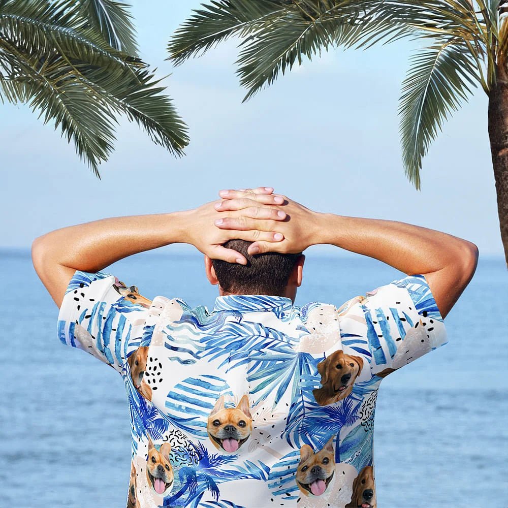 Personalized Palm Flower Fruit Men’s Hawaiian Shirt with Custom Face Photo – Funny Beach Party Outfit, Summer Birthday Gift, Vacation Wear for Pet Lovers 97740800 - DiyGiftly