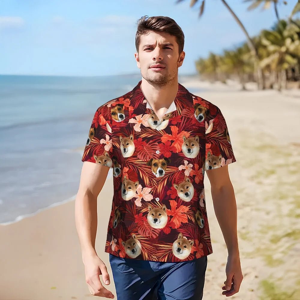 Personalized Palm Flower Fruit Men’s Hawaiian Shirt with Custom Face Photo – Funny Beach Party Outfit, Summer Birthday Gift, Vacation Wear for Pet Lovers 97740800 - DiyGiftly