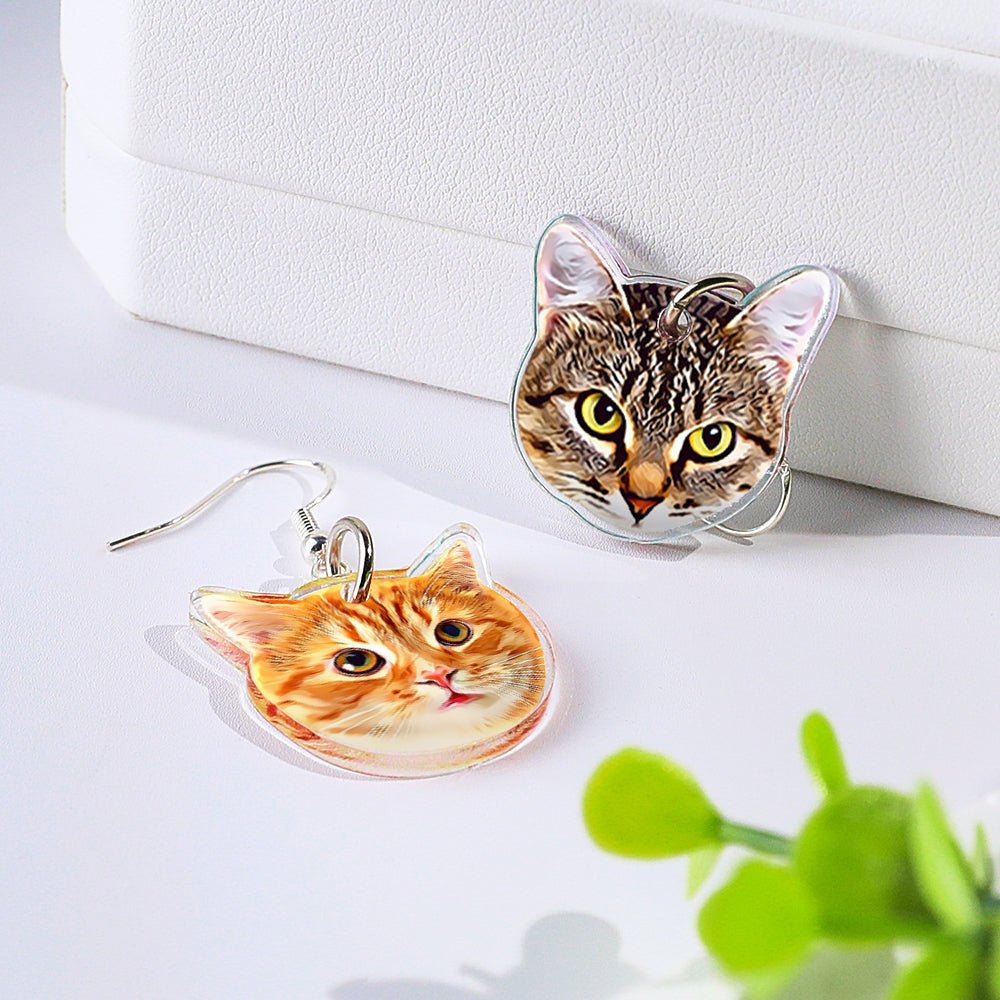 Personalized Pet Earrings (1 Pair) – Custom Dog Cat Portrait 2 Photos Customizable Birthday Gift for Pet Lovers - DiyGiftly