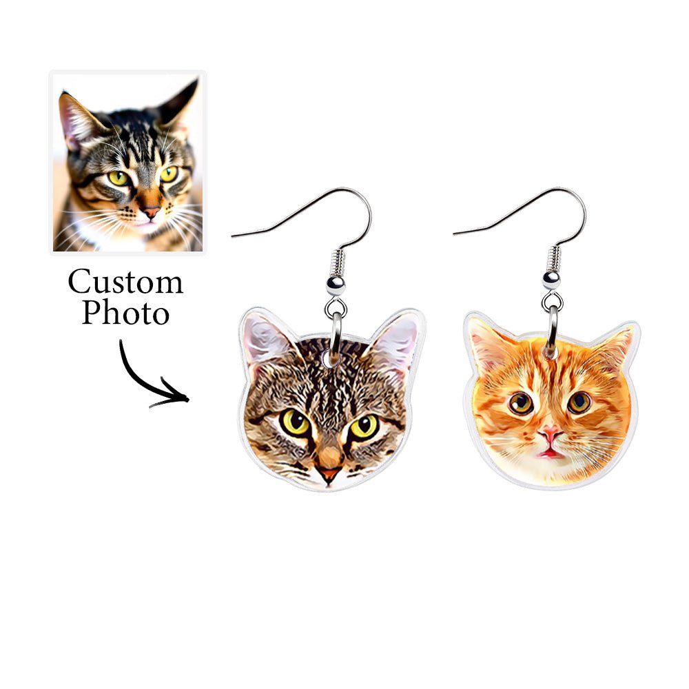 Personalized Pet Earrings (1 Pair) – Custom Dog Cat Portrait 2 Photos Customizable Birthday Gift for Pet Lovers - DiyGiftly
