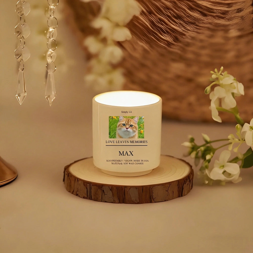 Memorial Candle Custom Cat Portrait Comforting Candlelight Glow Scented Candle Ceramic no lid