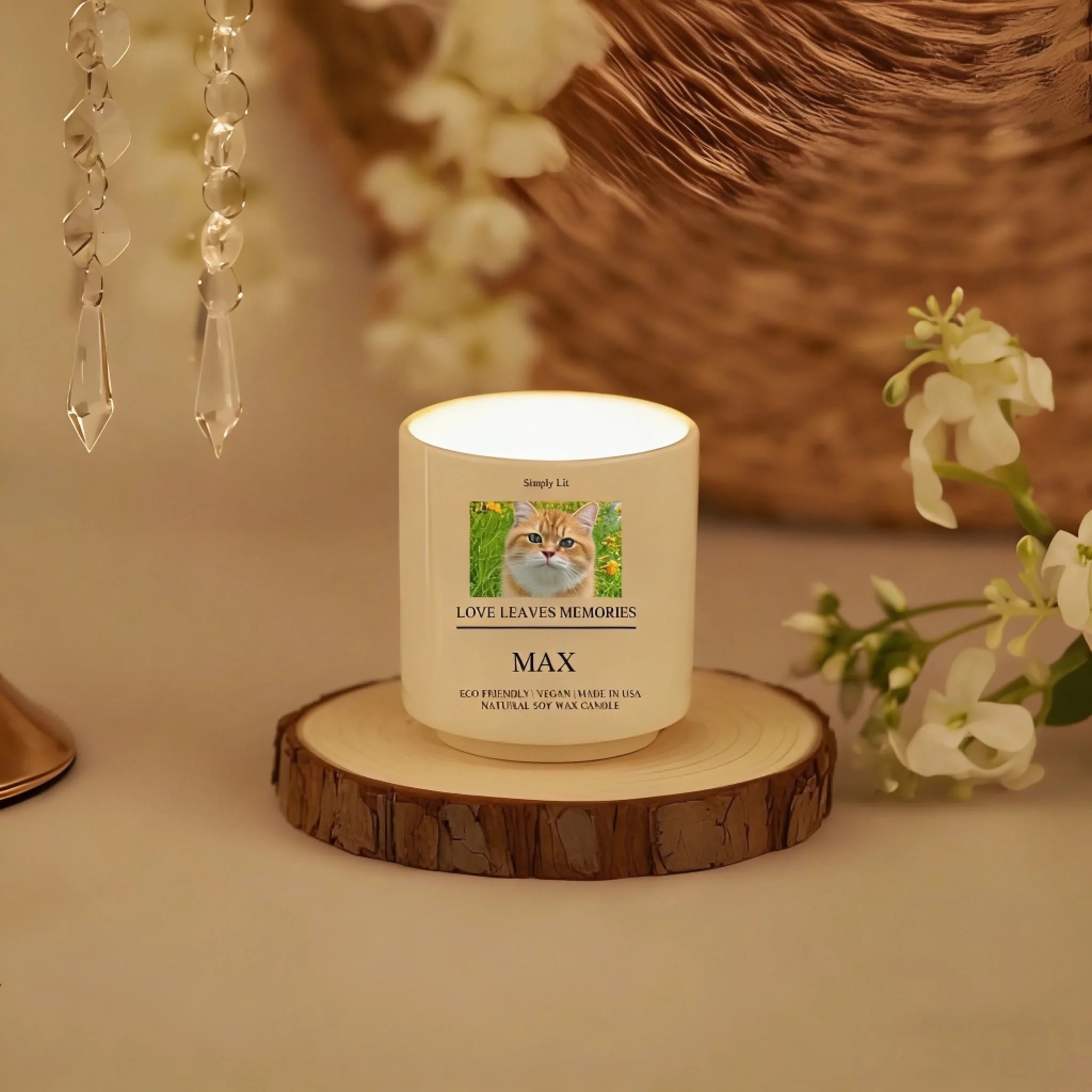 Memorial Candle Custom Cat Portrait Comforting Candlelight Glow Scented Candle Ceramic no lid