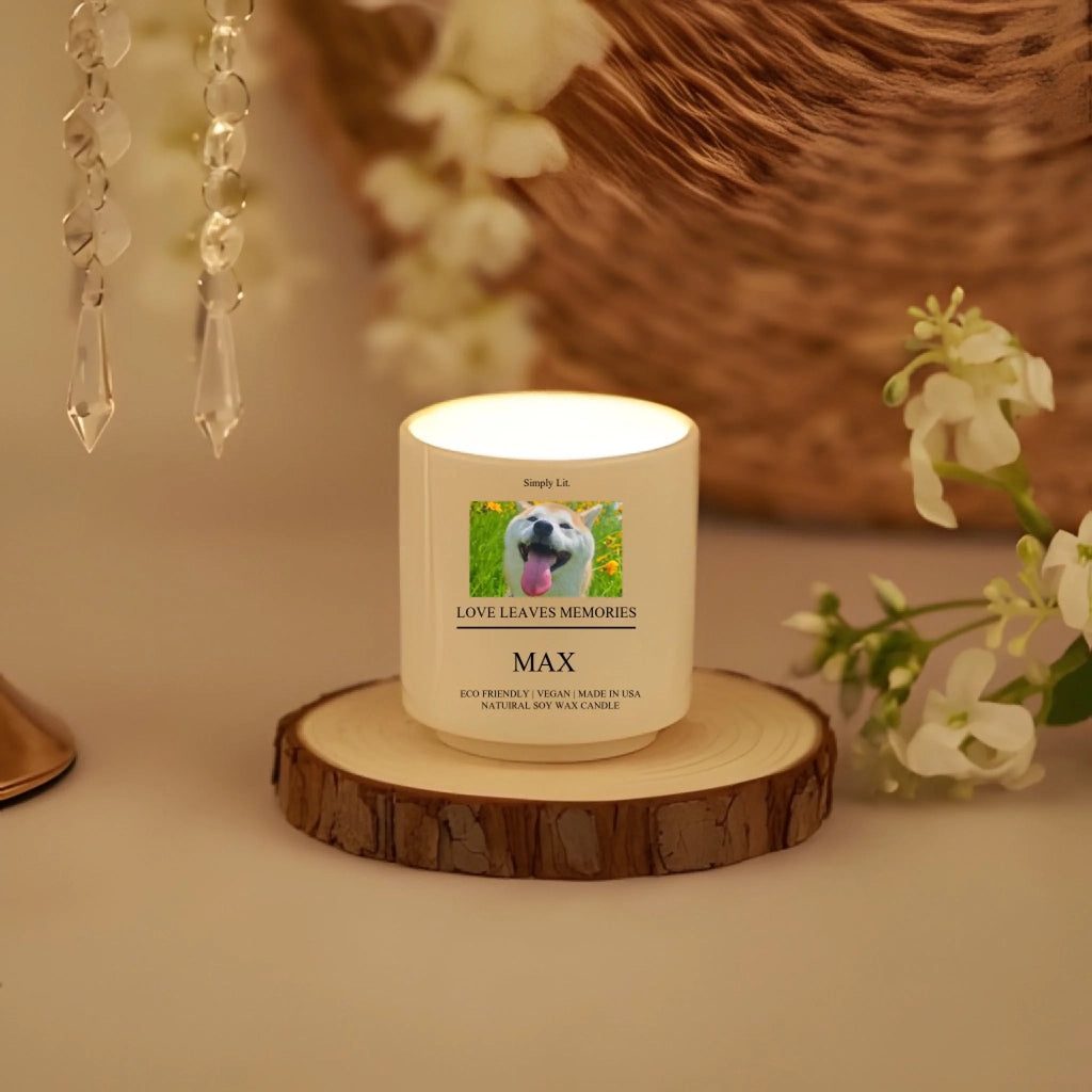 Memorial Candle Personalized Photo Comforting Candlelight Glow Scented Candle Ceramic no lid