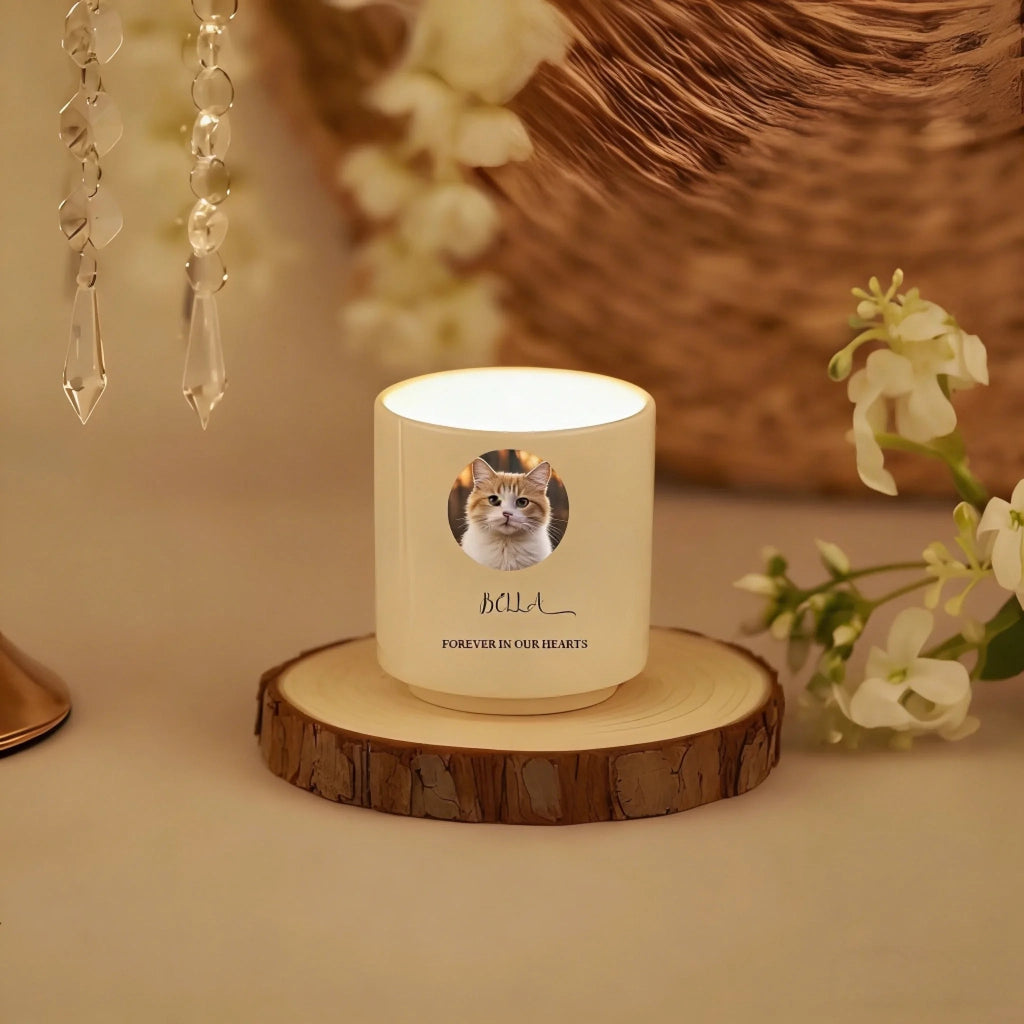 Soy Wax Memorial Candle Personalized Cat Photo Cat Gifts for Quiet Evening Comfort Scented Candle Ceramic no lid