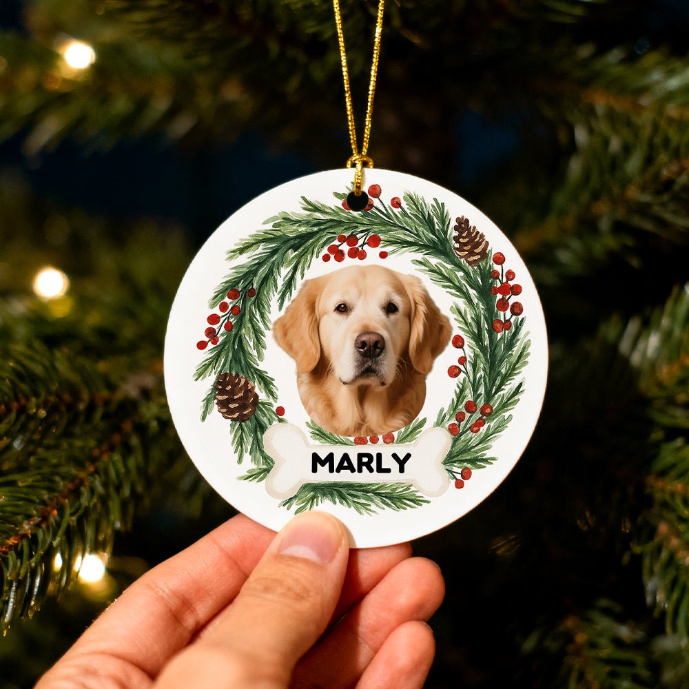 Personalized Pet Photo Christmas Ceramic Ornament – Custom Name Hanging Decoration Gift for Pet Lovers - DiyGiftly