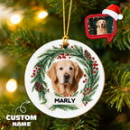 Personalized Pet Photo Christmas Ceramic Ornament – Custom Name Hanging Decoration Gift for Pet Lovers - DiyGiftly