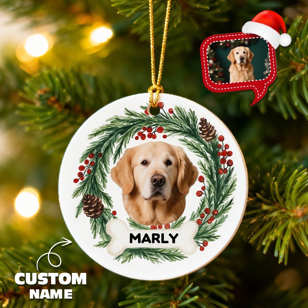 Personalized Pet Photo Christmas Ceramic Ornament – Custom Name Hanging Decoration Gift for Pet Lovers - DiyGiftly