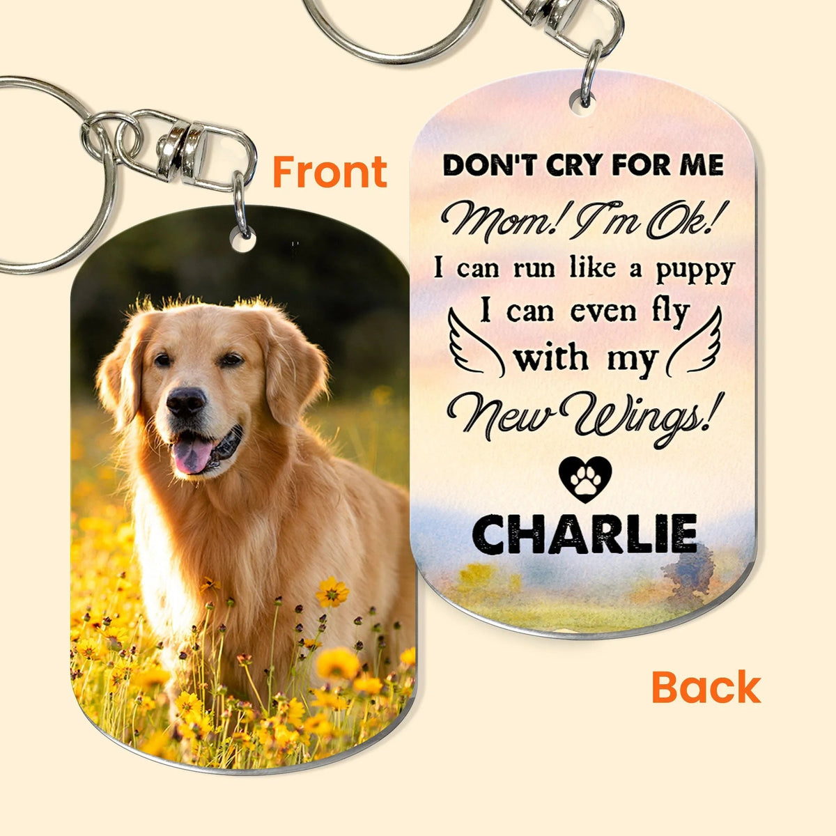 loss of dog gift keychain personalized photo or name everyday keepsake detail view