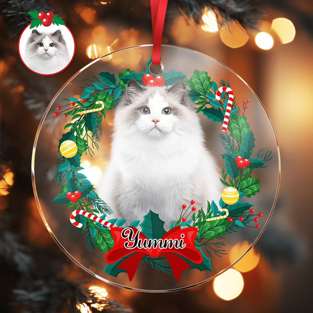 Personalized Pet Photo & Name Acrylic Christmas Ornament – Custom Pet Memorial Tree Decoration - DiyGiftly