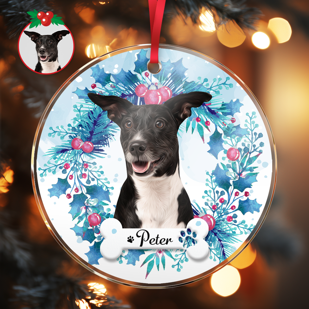 Personalized Pet Photo & Name Acrylic Christmas Ornament – Custom Pet Memorial Tree Decoration - DiyGiftly