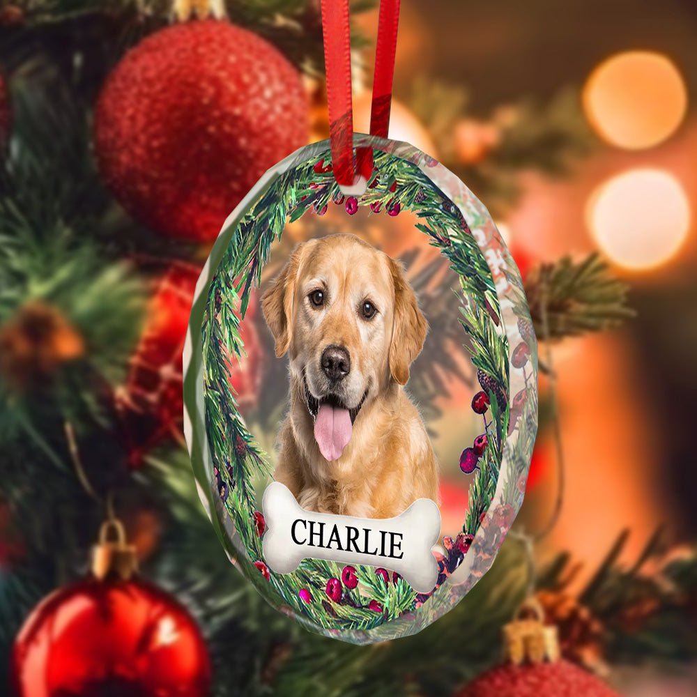 Personalized Pet Photo & Name Christmas Tree Glass Ornament – Custom Holiday Decoration - DiyGiftly