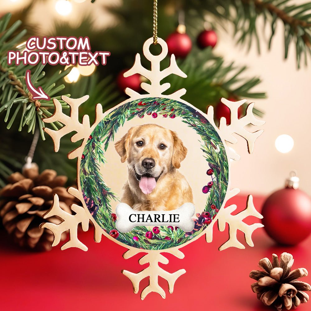 Personalized Pet Photo & Name Snowflake Christmas Ornament – Custom Stainless Steel Holiday Decor - DiyGiftly