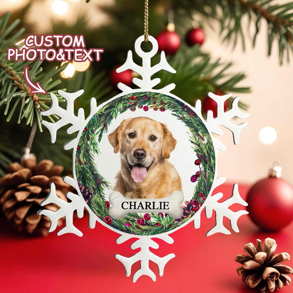 Personalized Pet Photo & Name Snowflake Christmas Ornament – Custom Stainless Steel Holiday Decor - DiyGiftly