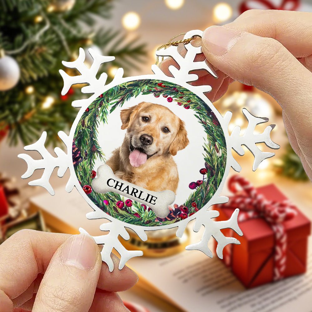 Personalized Pet Photo & Name Snowflake Christmas Ornament – Custom Stainless Steel Holiday Decor - DiyGiftly