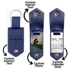 Personalized Photo and Calendar PU Leather Keychain with Custom Text Valentines Gifts for Him - DiyGiftly
