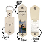 Personalized Photo and Calendar PU Leather Keychain with Custom Text Valentines Gifts for Him - DiyGiftly