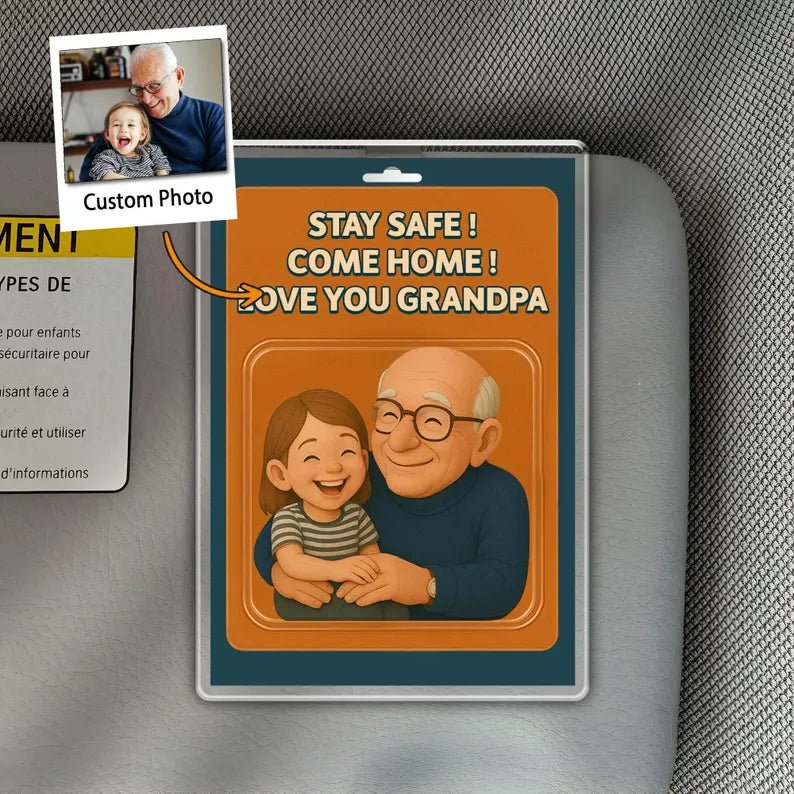 Personalized Photo Grandpa Car Visor Clip, Gift for Dad Grandpa from Kid Son or Daughter, Dad Gift Car Visor Clip, Father's Day Gift for Him 05270272 - DiyGiftly