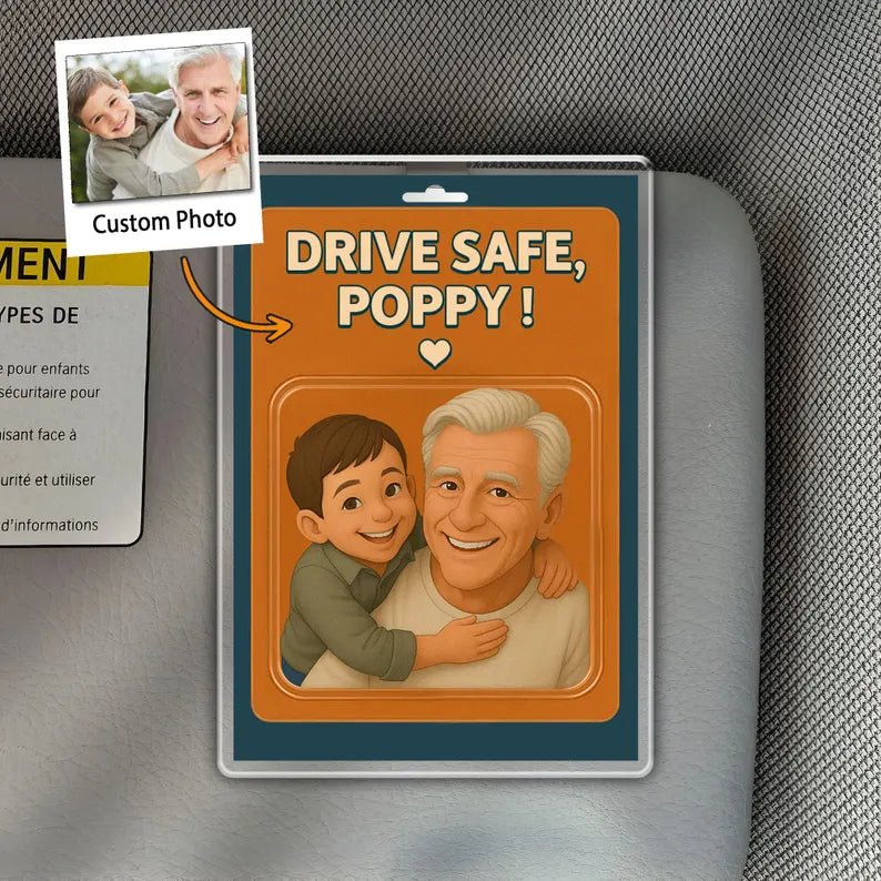 Personalized Photo Grandpa Car Visor Clip, Gift for Dad Grandpa from Kid Son or Daughter, Dad Gift Car Visor Clip, Father's Day Gift for Him 05270272 - DiyGiftly