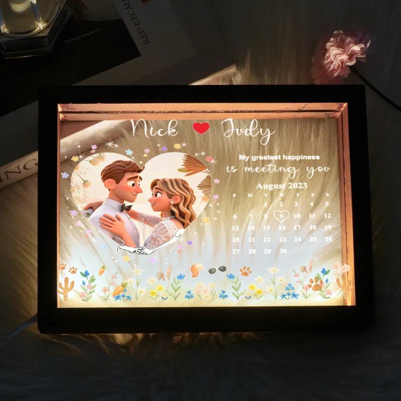 Personalized Photo LED Light Frame Gift for Love's Sweetest Moments - My Greatest Happiness Is Meeting You Valentines Gift - DiyGiftly
