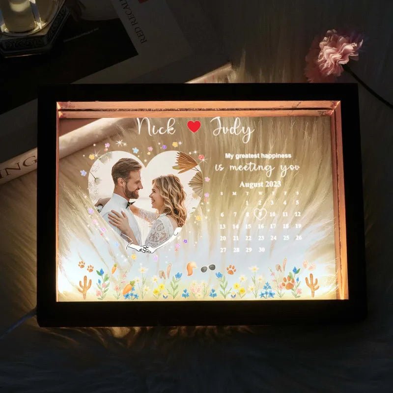 Personalized Photo LED Light Frame Gift for Love's Sweetest Moments - My Greatest Happiness Is Meeting You Valentines Gift - DiyGiftly