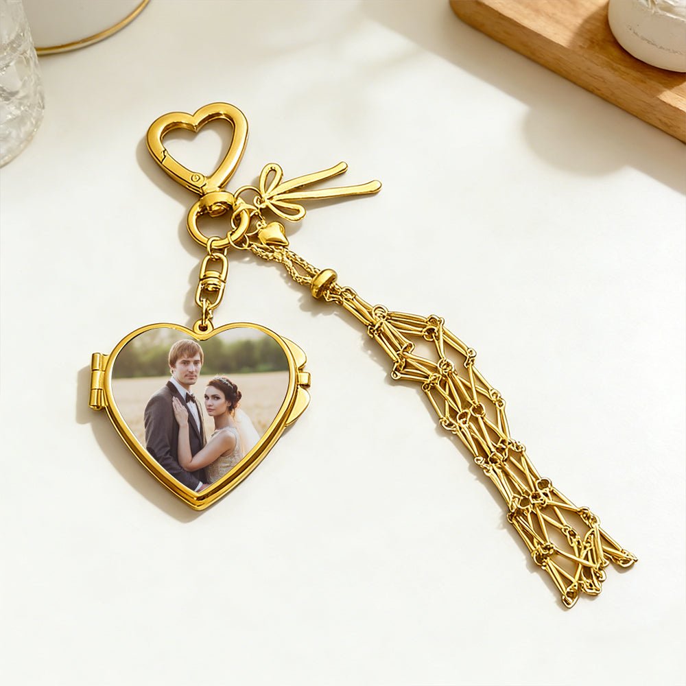 Personalized Photo Lipstick Keychain with Mirror Metal Makeup Bag Charm Valentine's Day Gifts - DiyGiftly