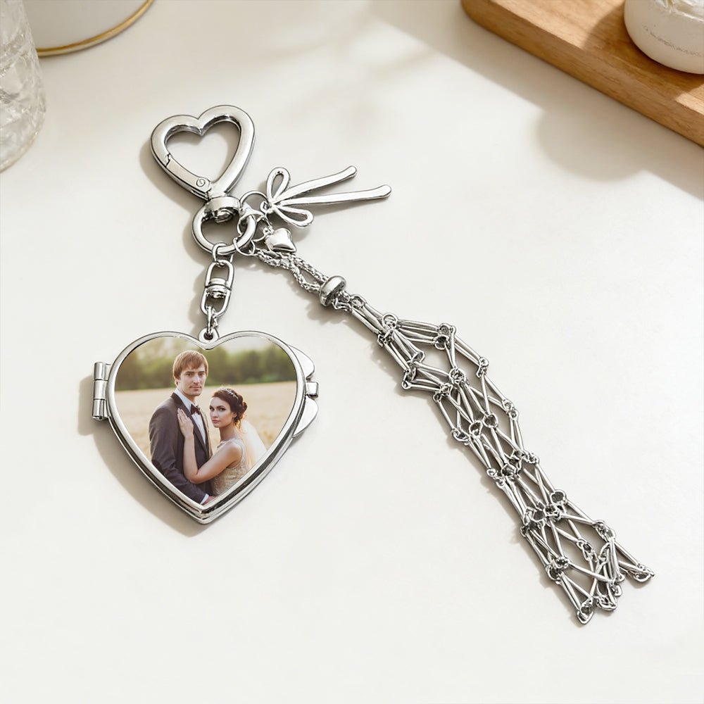 Personalized Photo Lipstick Keychain with Mirror Metal Makeup Bag Charm Valentine's Day Gifts - DiyGiftly