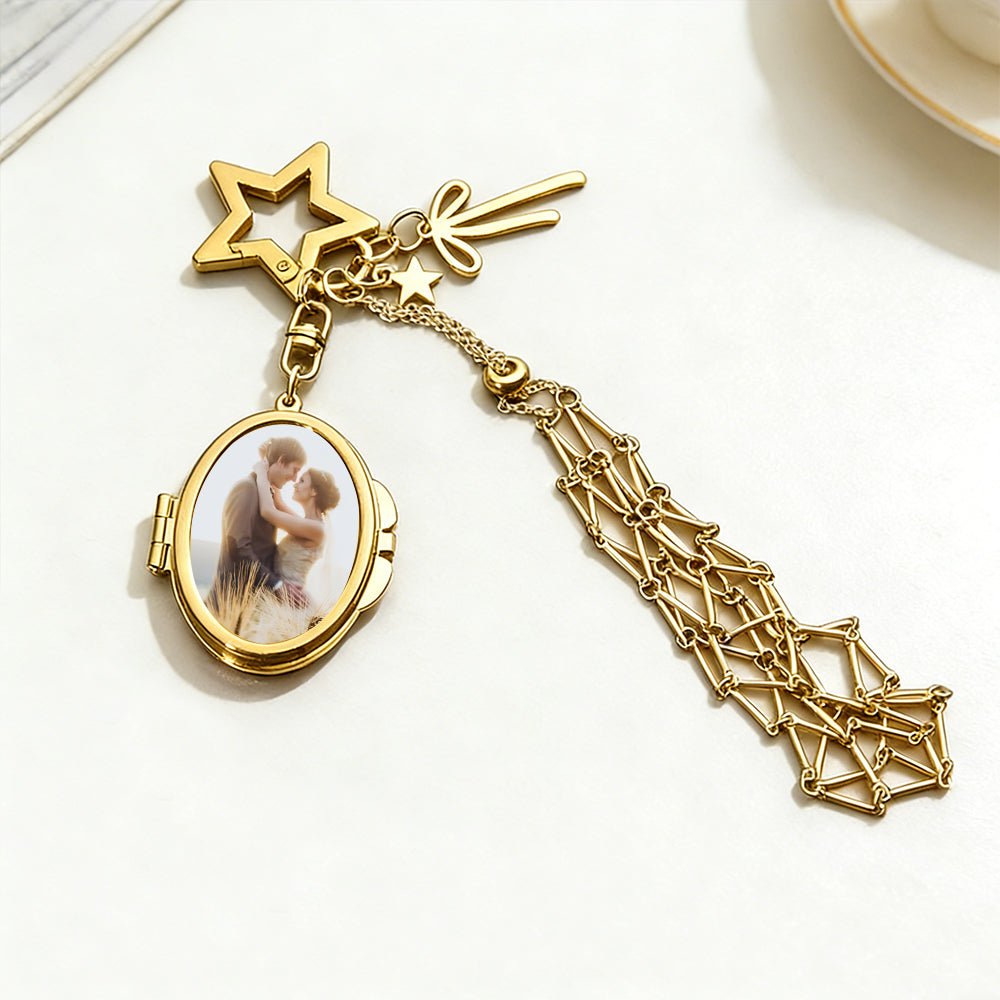 Personalized Photo Lipstick Keychain with Mirror Metal Makeup Bag Charm Valentine's Day Gifts - DiyGiftly