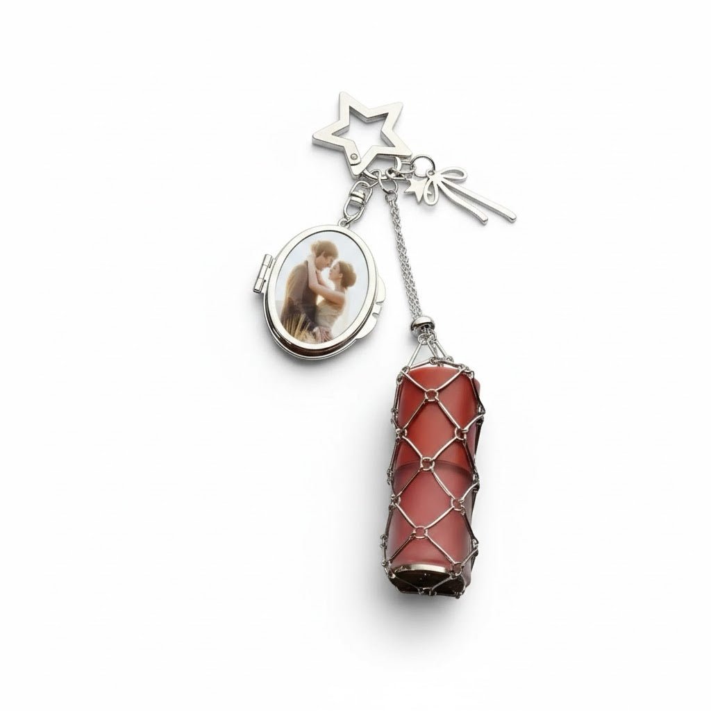 Personalized Photo Lipstick Keychain with Mirror Metal Makeup Bag Charm Valentine's Day Gifts - DiyGiftly