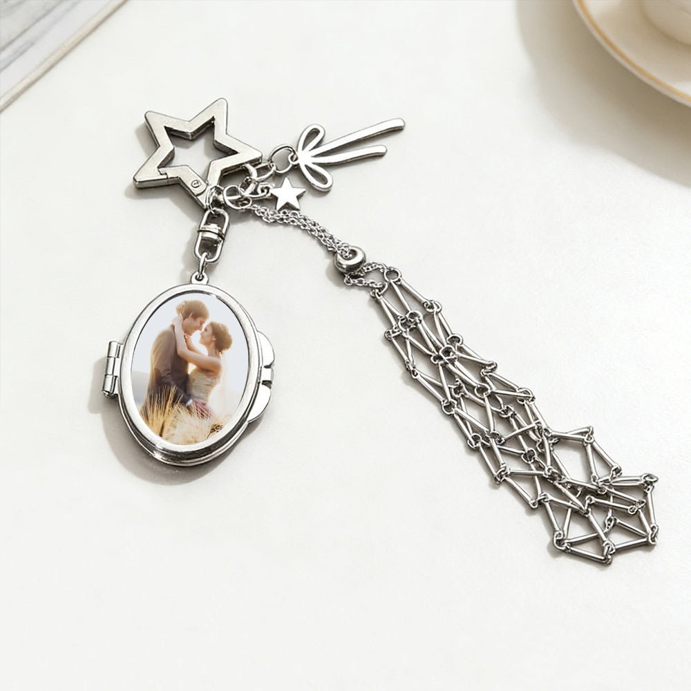 Personalized Photo Lipstick Keychain with Mirror Metal Makeup Bag Charm Valentine's Day Gifts - DiyGiftly