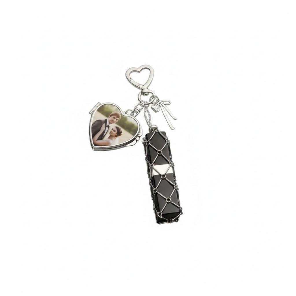 Personalized Photo Lipstick Keychain with Mirror Metal Makeup Bag Charm Valentine's Day Gifts - DiyGiftly