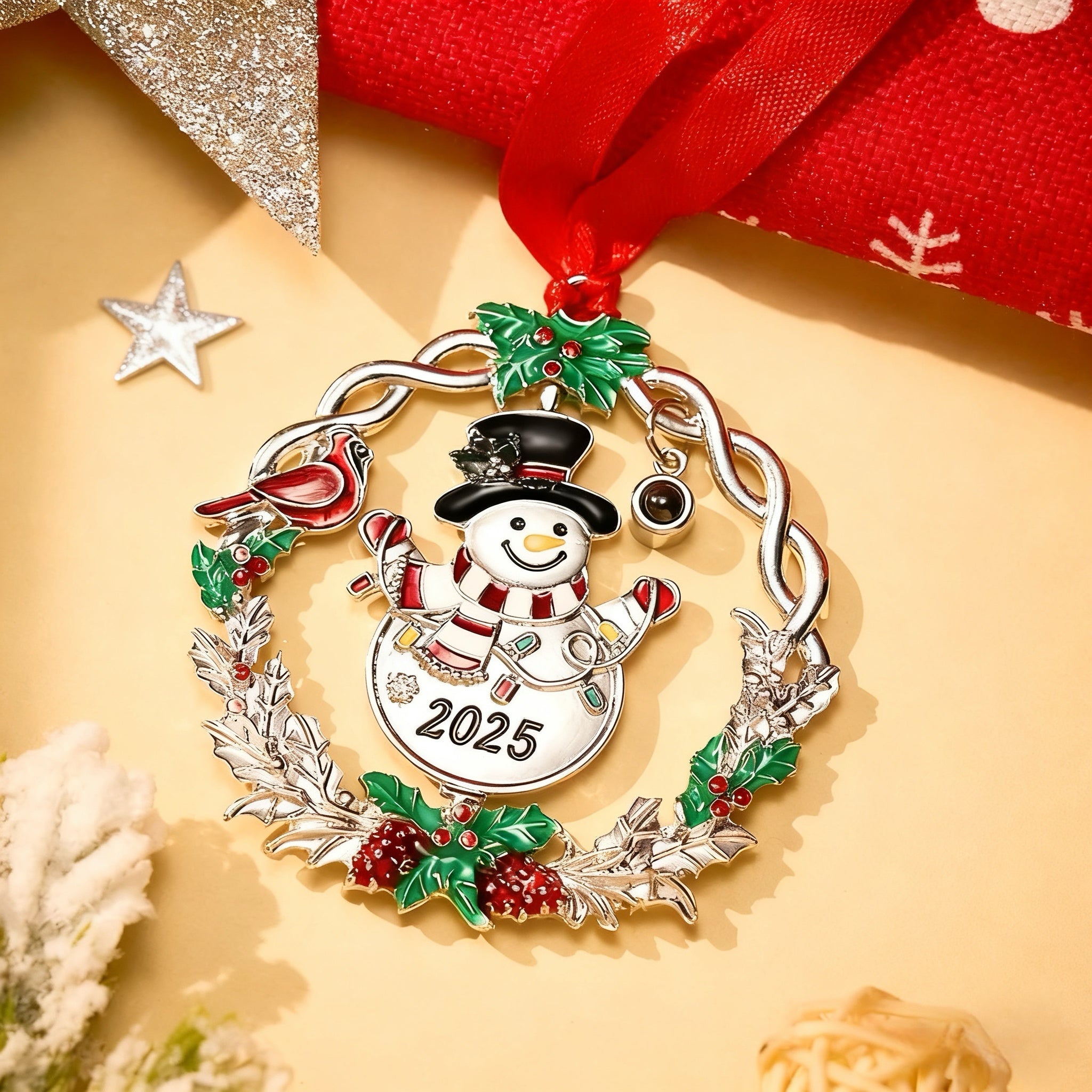 Personalized Photo Snowman Projection Ornament – 2025 Christmas Tree Hanging Decoration - DiyGiftly