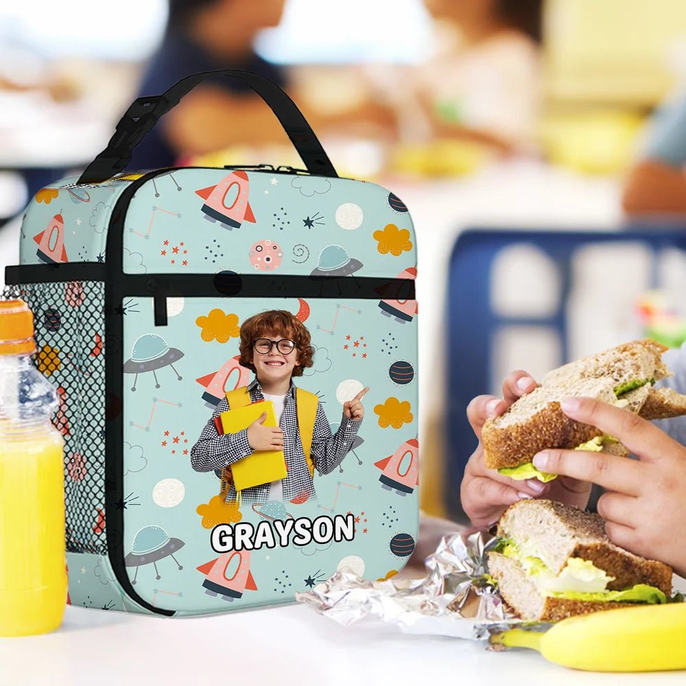 Personalized Photo Star Cloud Fantasy Unicorn Insulated Lunch Bag with Name and Portable Pocket Back to School Picnic Birthday Gift for Kids 27682304 - DiyGiftly