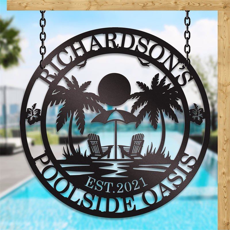 Personalized Poolside Metal Sign – Custom Outdoor Swimming Pool Name Sign, Patio & Backyard Wall Decor 398080 - DiyGiftly