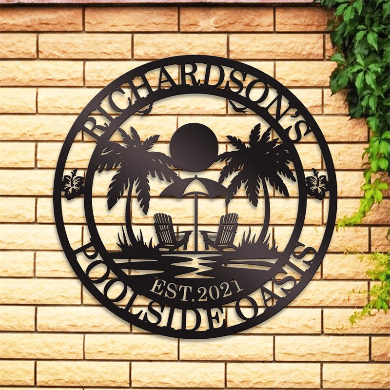 Personalized Poolside Metal Sign – Custom Outdoor Swimming Pool Name Sign, Patio & Backyard Wall Decor 398080 - DiyGiftly