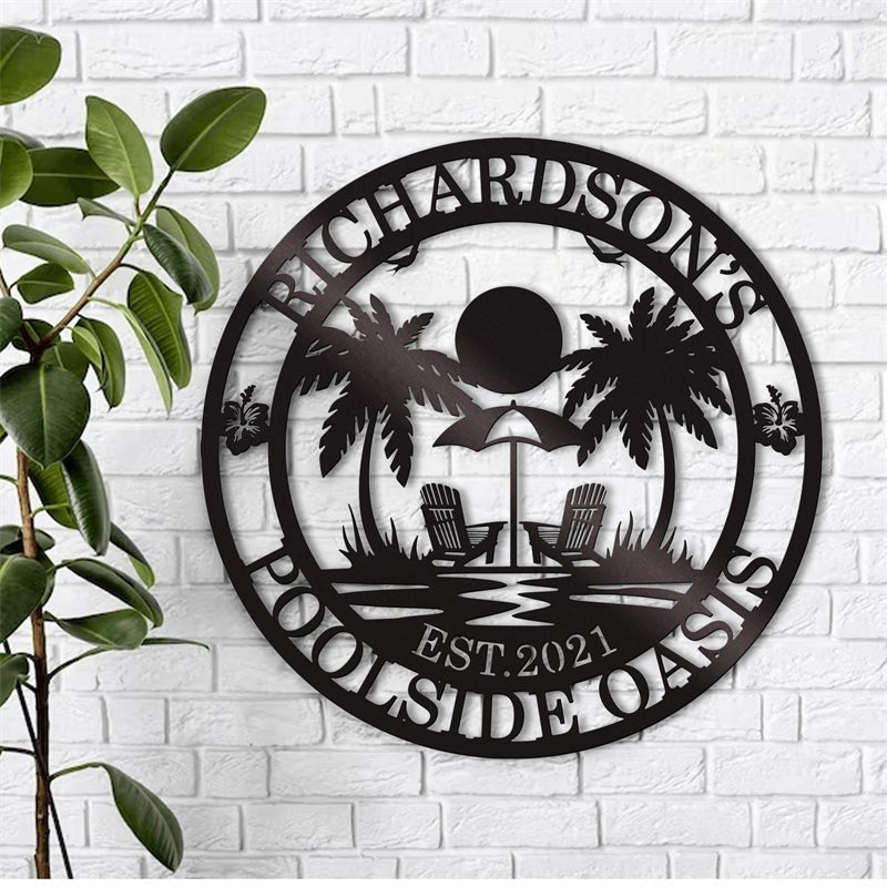 Personalized Poolside Metal Sign – Custom Outdoor Swimming Pool Name Sign, Patio & Backyard Wall Decor 398080 - DiyGiftly