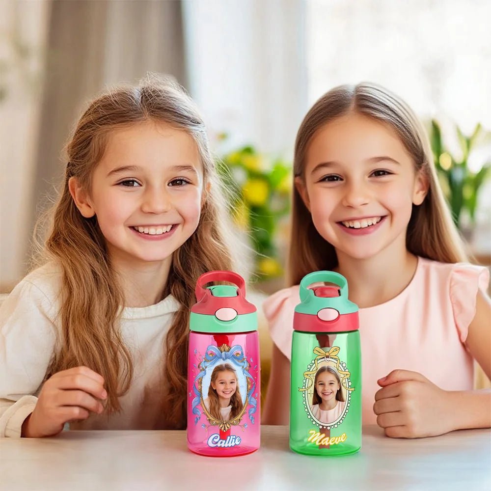 Personalized Princess Photo Frames 16 oz Water Bottle with Name Straw and Handle Back to School Birthday Holiday Gift for Girls 94685696 - DiyGiftly