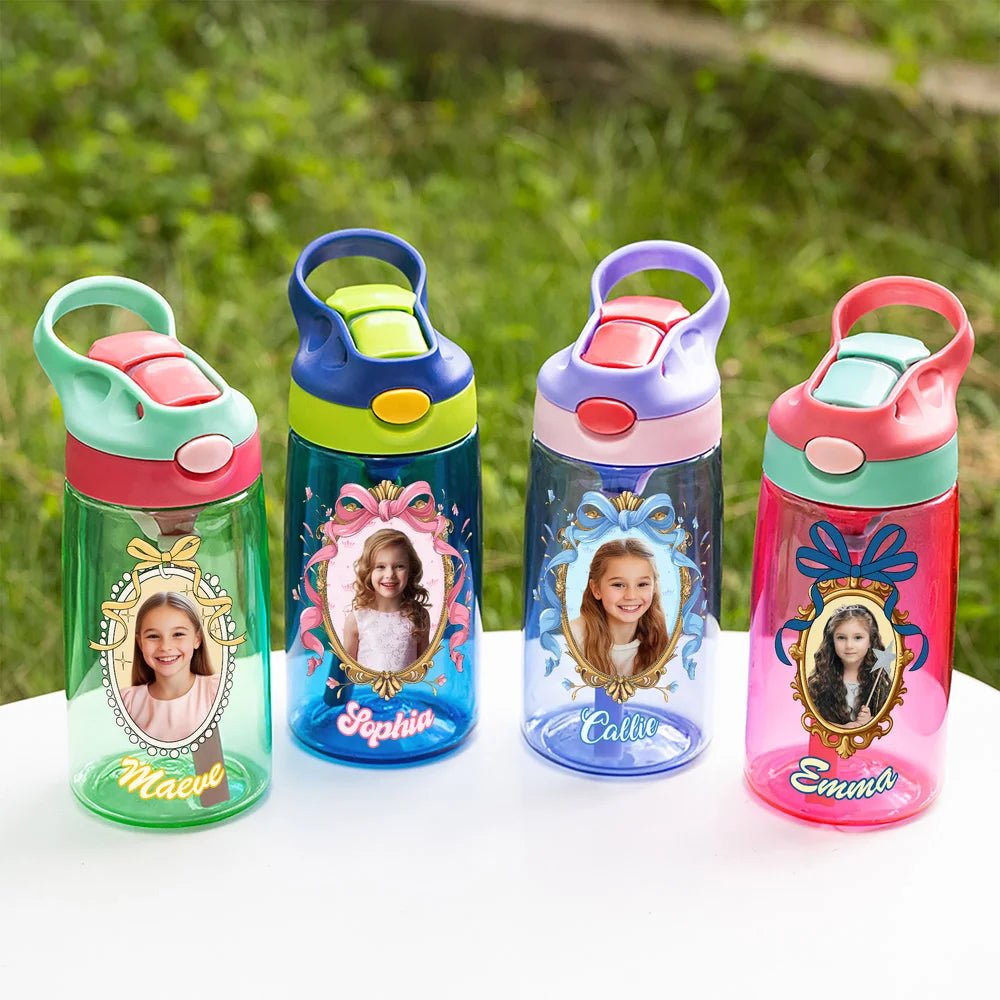 Personalized Princess Photo Frames 16 oz Water Bottle with Name Straw and Handle Back to School Birthday Holiday Gift for Girls 94685696 - DiyGiftly