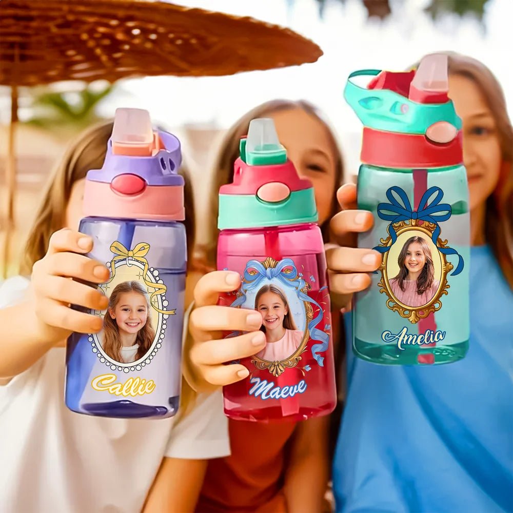 Personalized Princess Photo Frames 16 oz Water Bottle with Name Straw and Handle Back to School Birthday Holiday Gift for Girls 94685696 - DiyGiftly