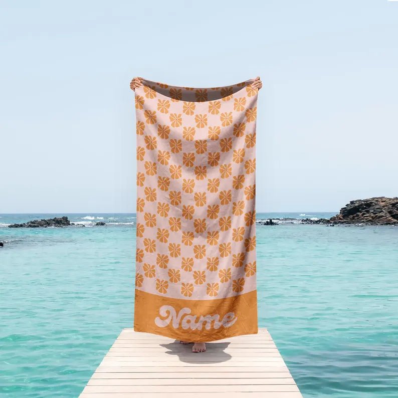 Personalized Retro Style Beach Towel with Name - Custom Pattern, Unique Birthday & Anniversary Gift, Summer Beach Accessory 77690880 - DiyGiftly