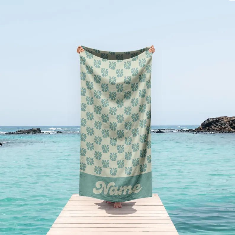 Personalized Retro Style Beach Towel with Name - Custom Pattern, Unique Birthday & Anniversary Gift, Summer Beach Accessory 77690880 - DiyGiftly