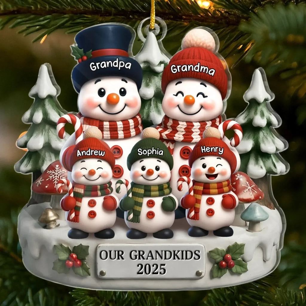 Personalized Snowman Acrylic Ornament – Christmas & Birthday Gift for Grandpa & Grandma – “Love Grows Where We Belong” 1045015 - DiyGiftly