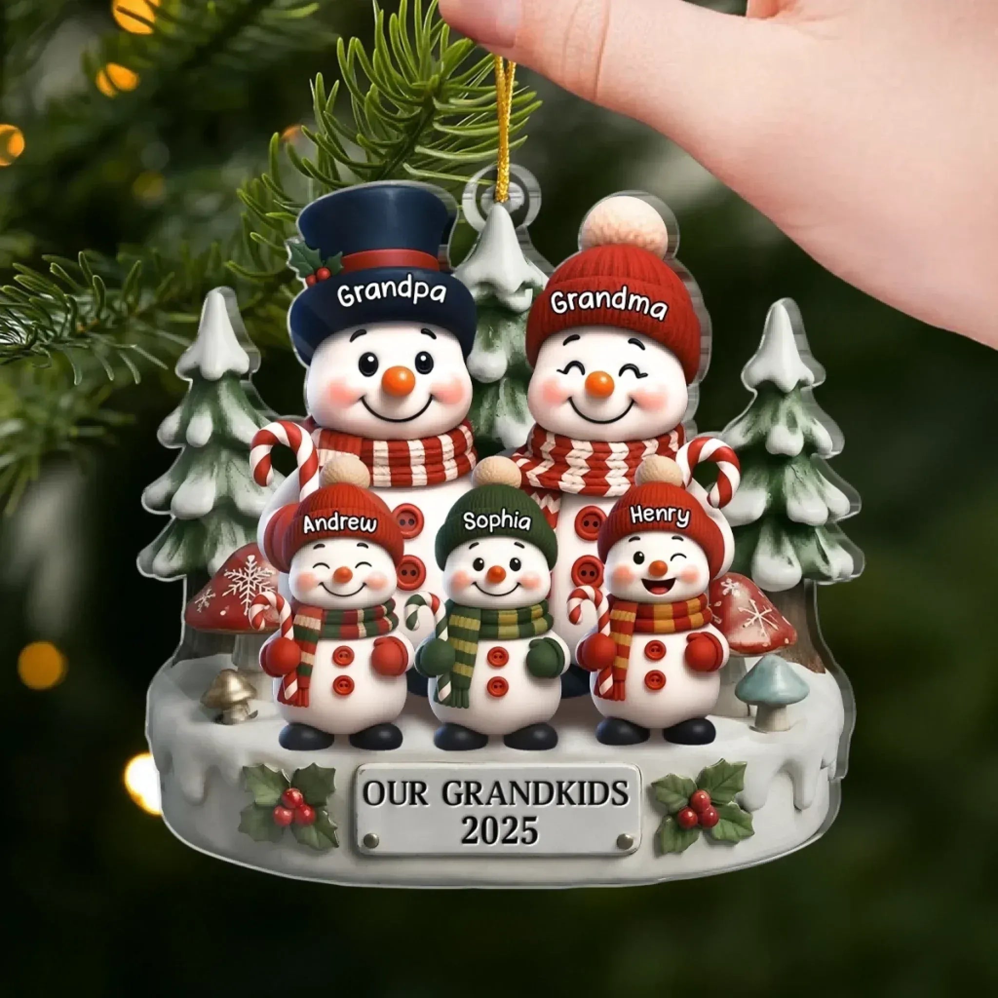 Personalized Snowman Acrylic Ornament – Christmas & Birthday Gift for Grandpa & Grandma – “Love Grows Where We Belong” 1045015 - DiyGiftly