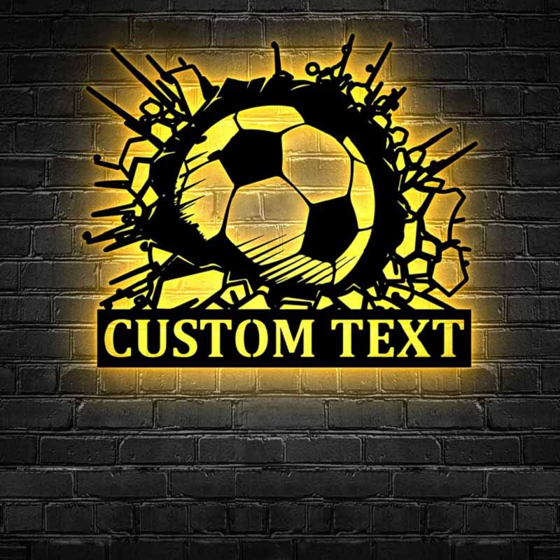 Personalized Soccer Wall Metal Light – Custom LED Wall Decor for Game Room, Bedroom, or Man Cave 736448 - DiyGiftly