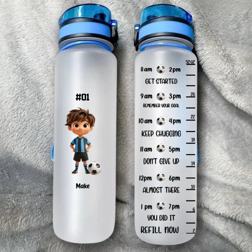 Personalized Soccer Water Bottle with Cartoon Character and Name – Custom Sports Bottle for Gym Workout, Fitness, or Soccer Practice, Unique Birthday Gift for Men, Women, Kids, Soccer Fans 1033061 - DiyGiftly